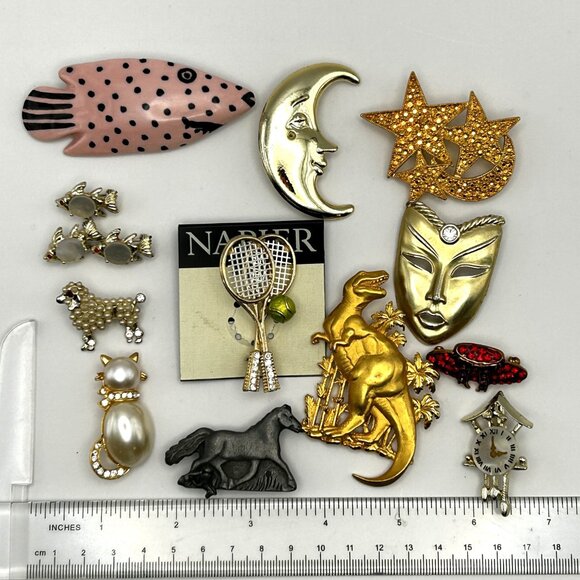 Vintage & Modern Brooch 14 Piece Lot Celestial Animal Rhinestone Enamel Napier - Picture 2 of 12
